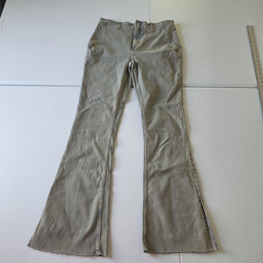 We The Free Jeans Womens 31 Beige High Rise Flare Side Slit Stretch Denim